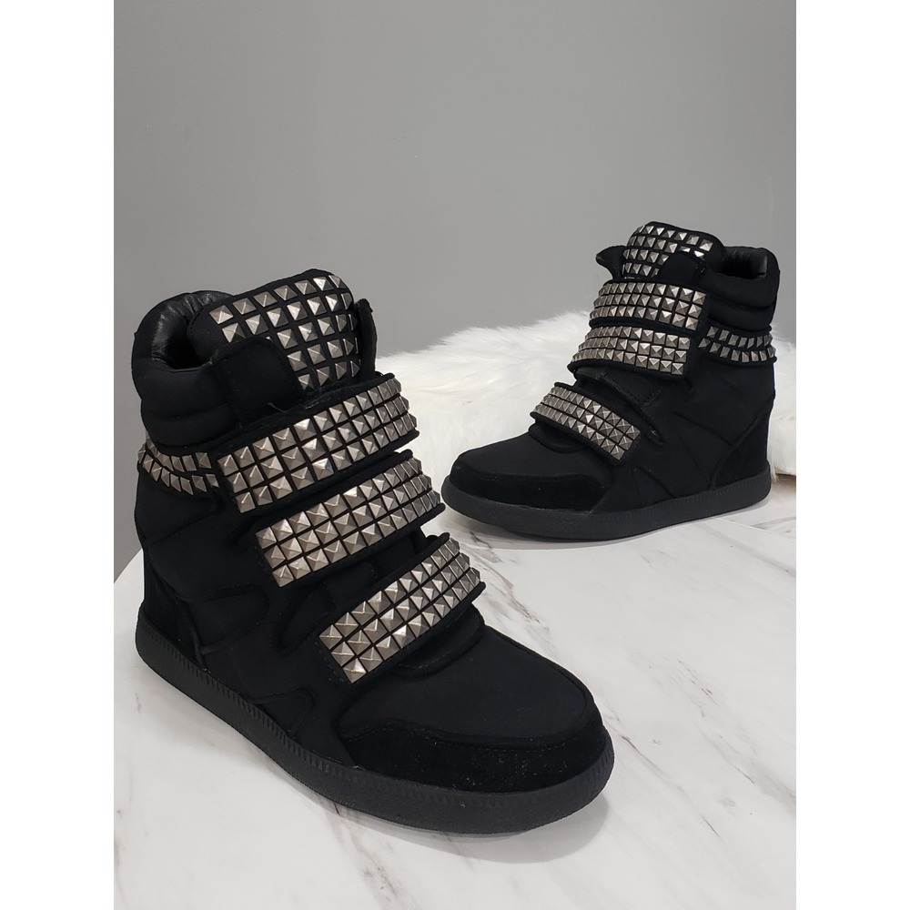 NEW Dolls Kill Ambient Wedge Sneakers Studs Darker WAVS Size 12 gothic punk emo